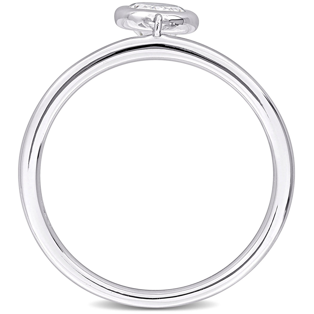 Lab-Created Moissanite Oval Bezel Dangle Ring in Sterling Silver