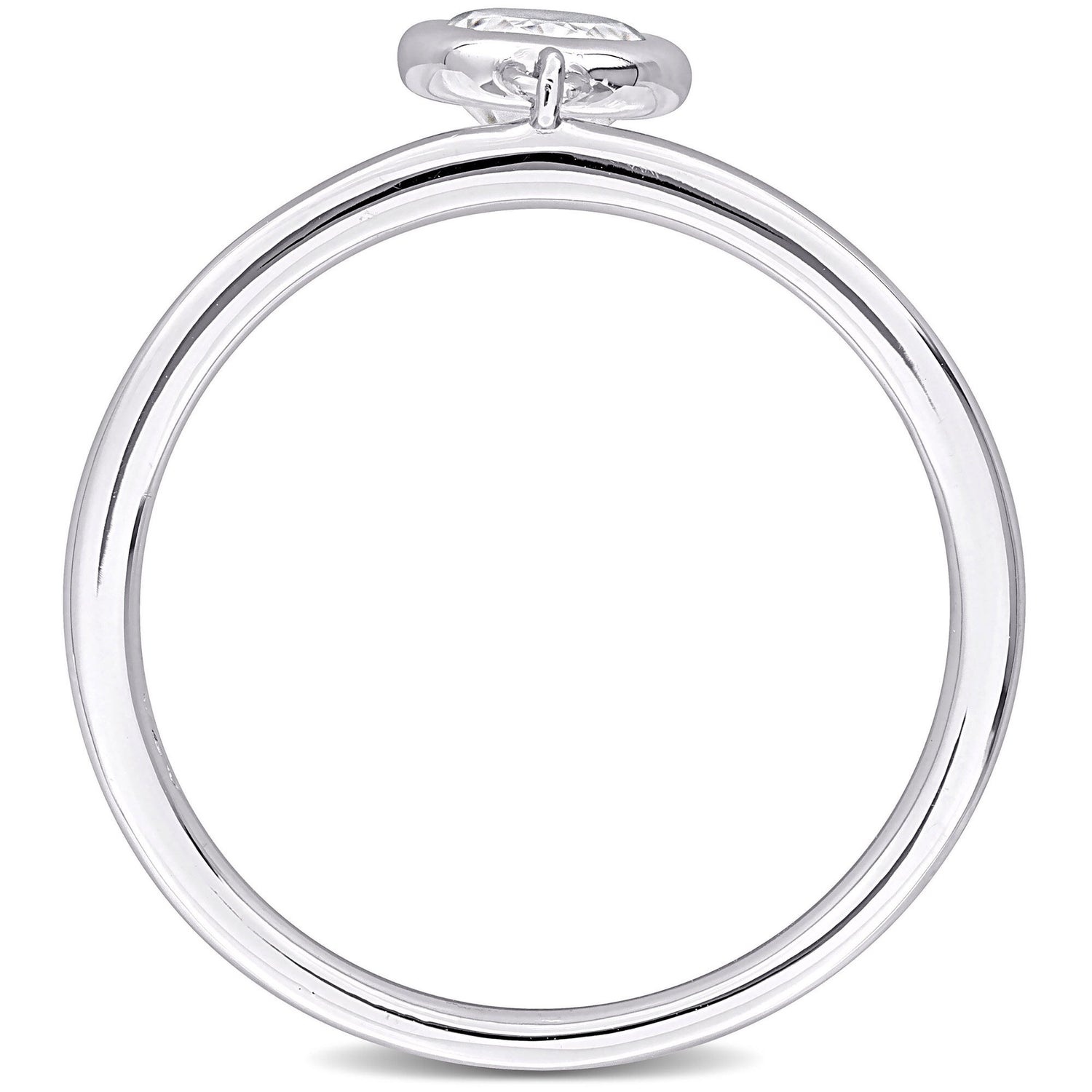 Lab-Created Moissanite Oval Bezel Dangle Ring in Sterling Silver