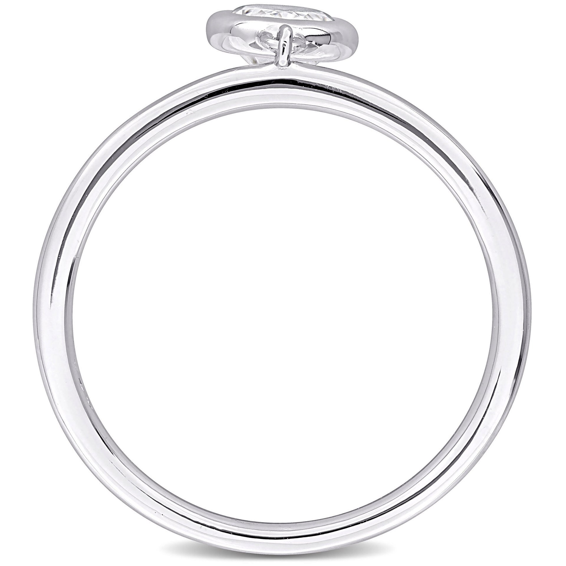 Lab-Created Moissanite Oval Bezel Dangle Ring in Sterling Silver