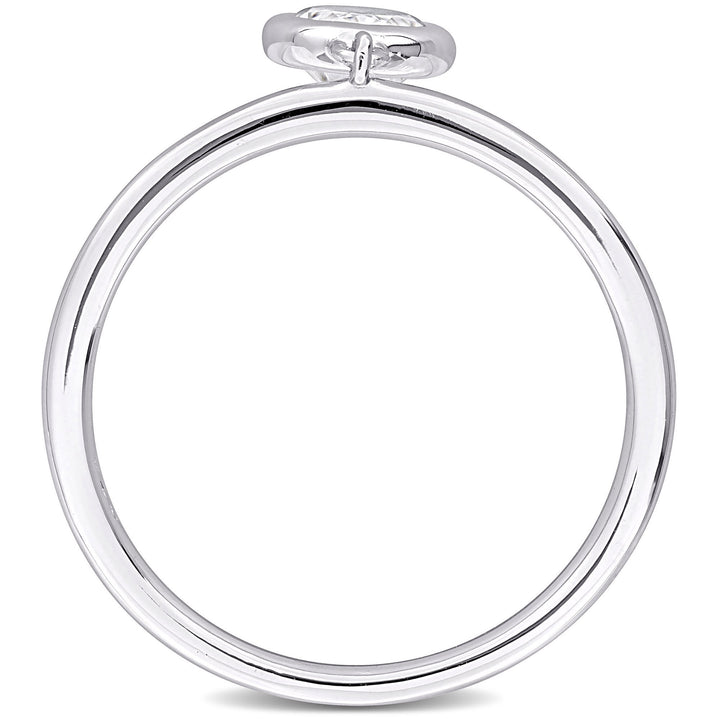 Lab-Created Moissanite Oval Bezel Dangle Ring in Sterling Silver