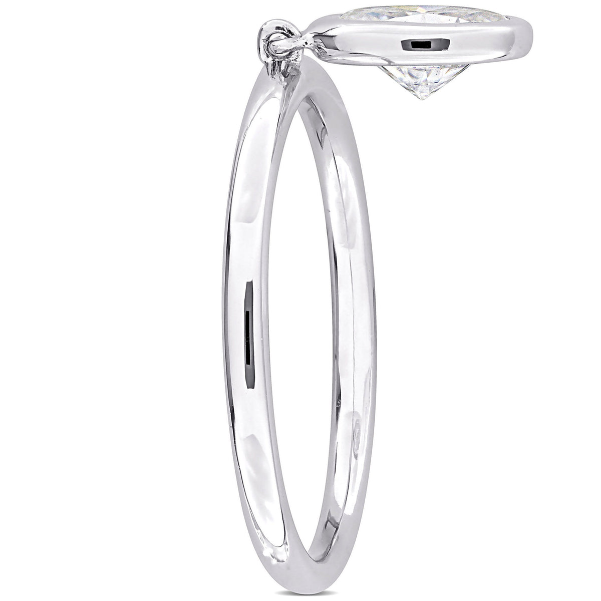 Lab-Created Moissanite Oval Bezel Dangle Ring in Sterling Silver