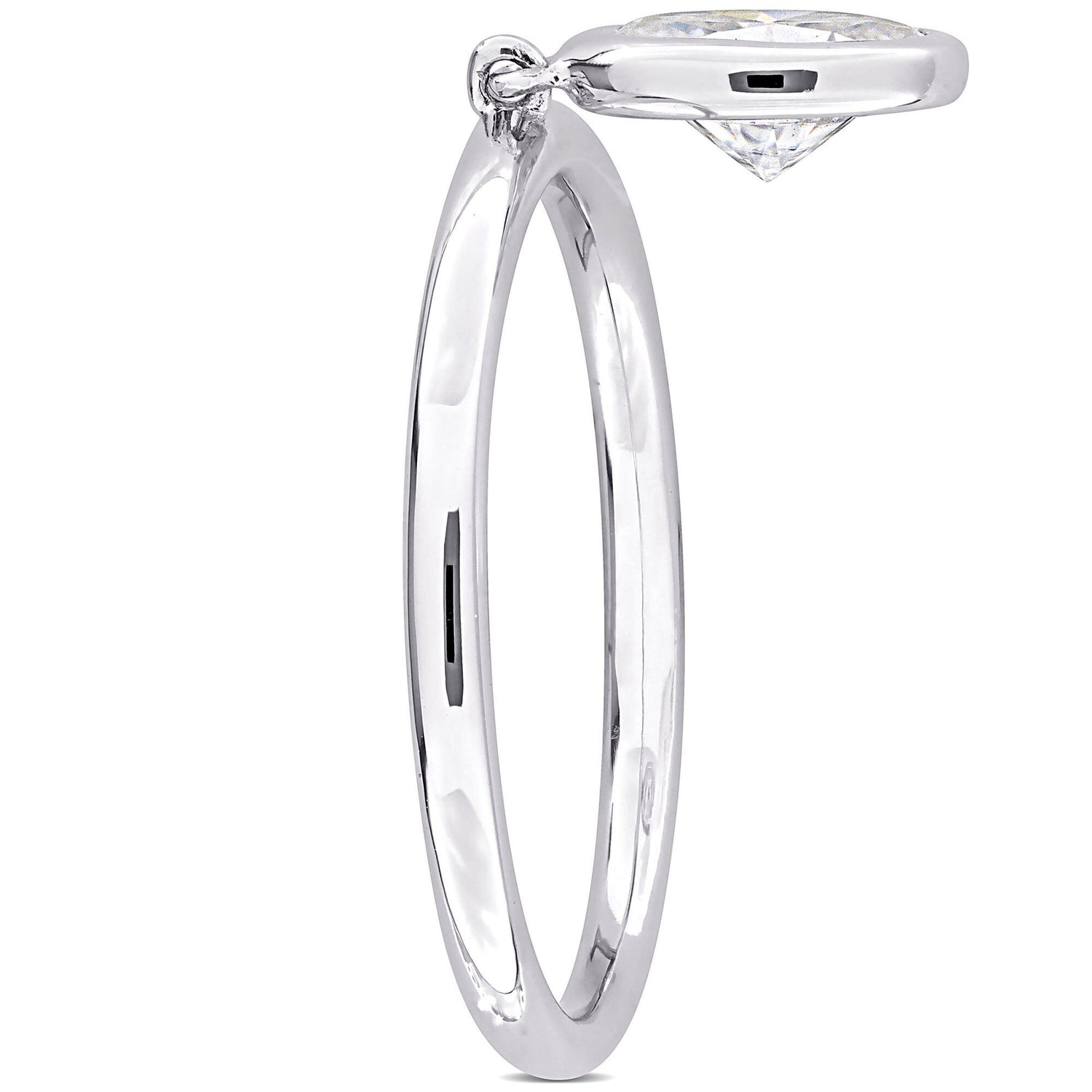 Lab-Created Moissanite Oval Bezel Dangle Ring in Sterling Silver