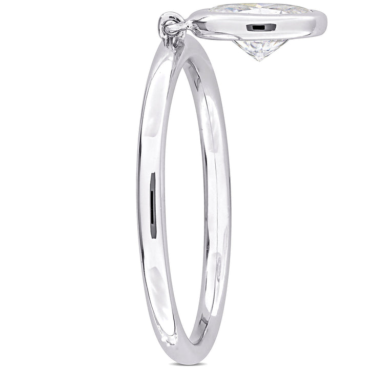 Lab-Created Moissanite Oval Bezel Dangle Ring in Sterling Silver