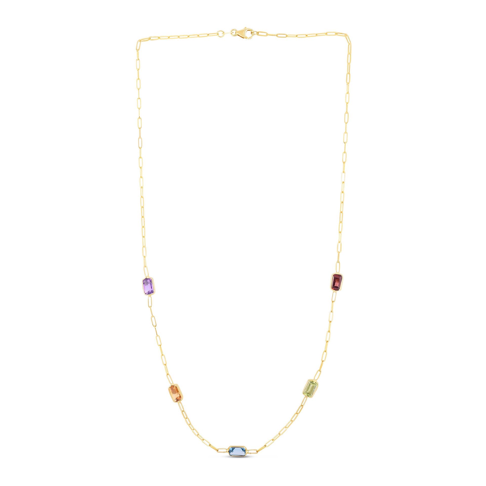 Emerald-Cut Multi-Gemstone Necklace in 14K Yellow Gold