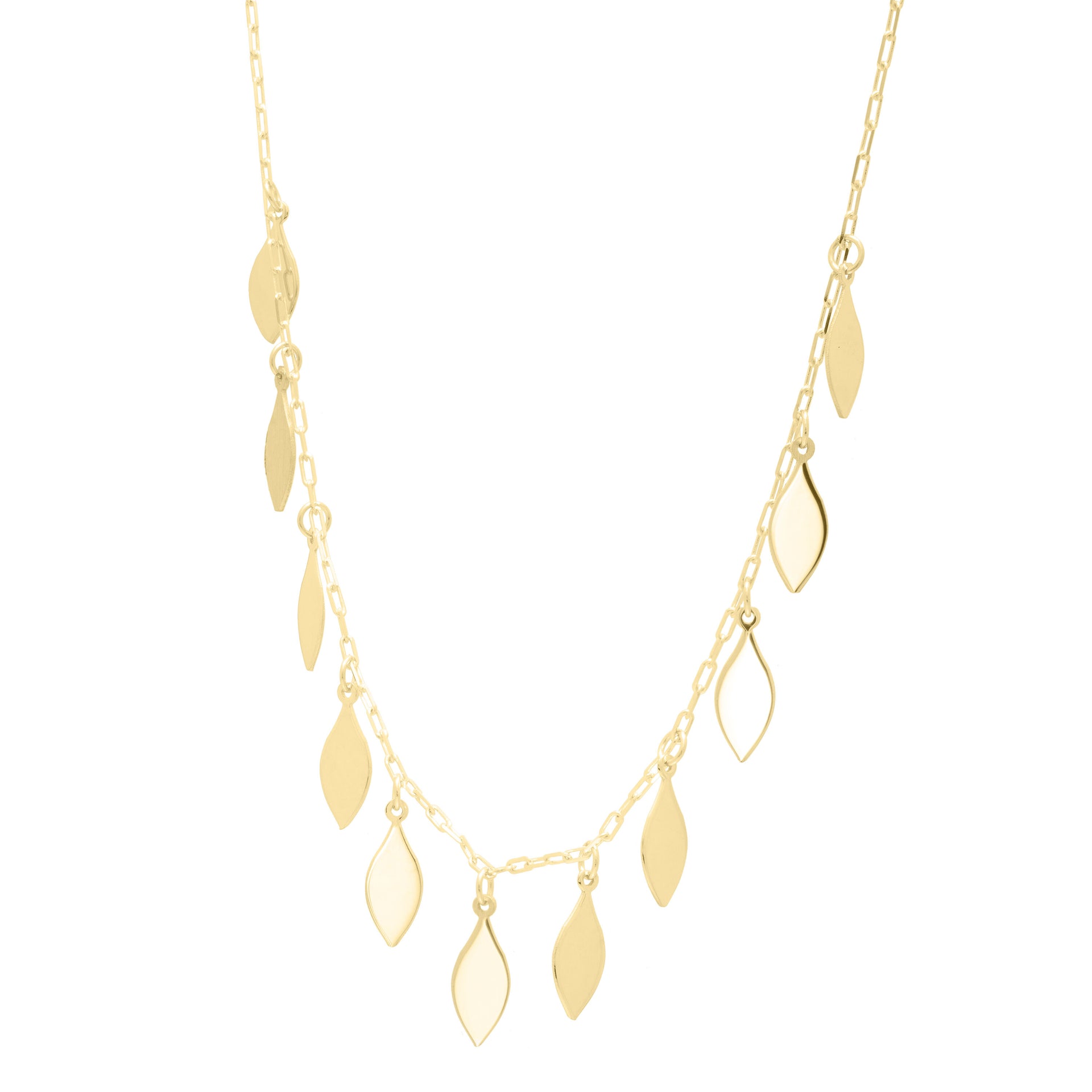 Leaf Disc Necklace in 14K Yellow Gold