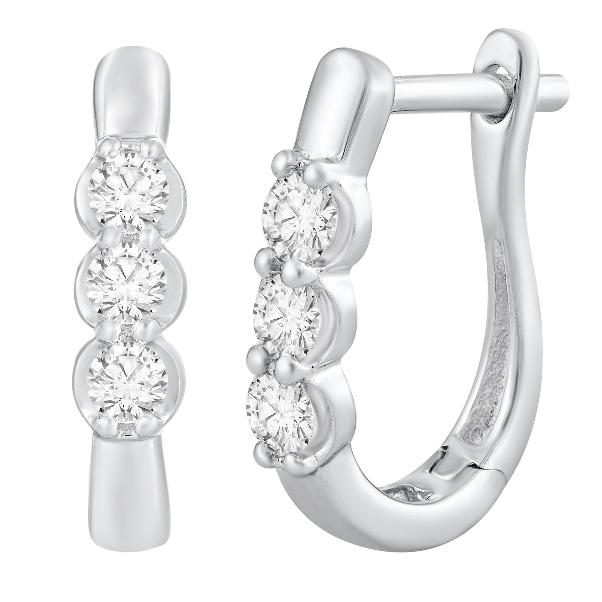 Diamond Three-Stone Hoop Earrings in 10K White Gold (3/8 ct. tw.)