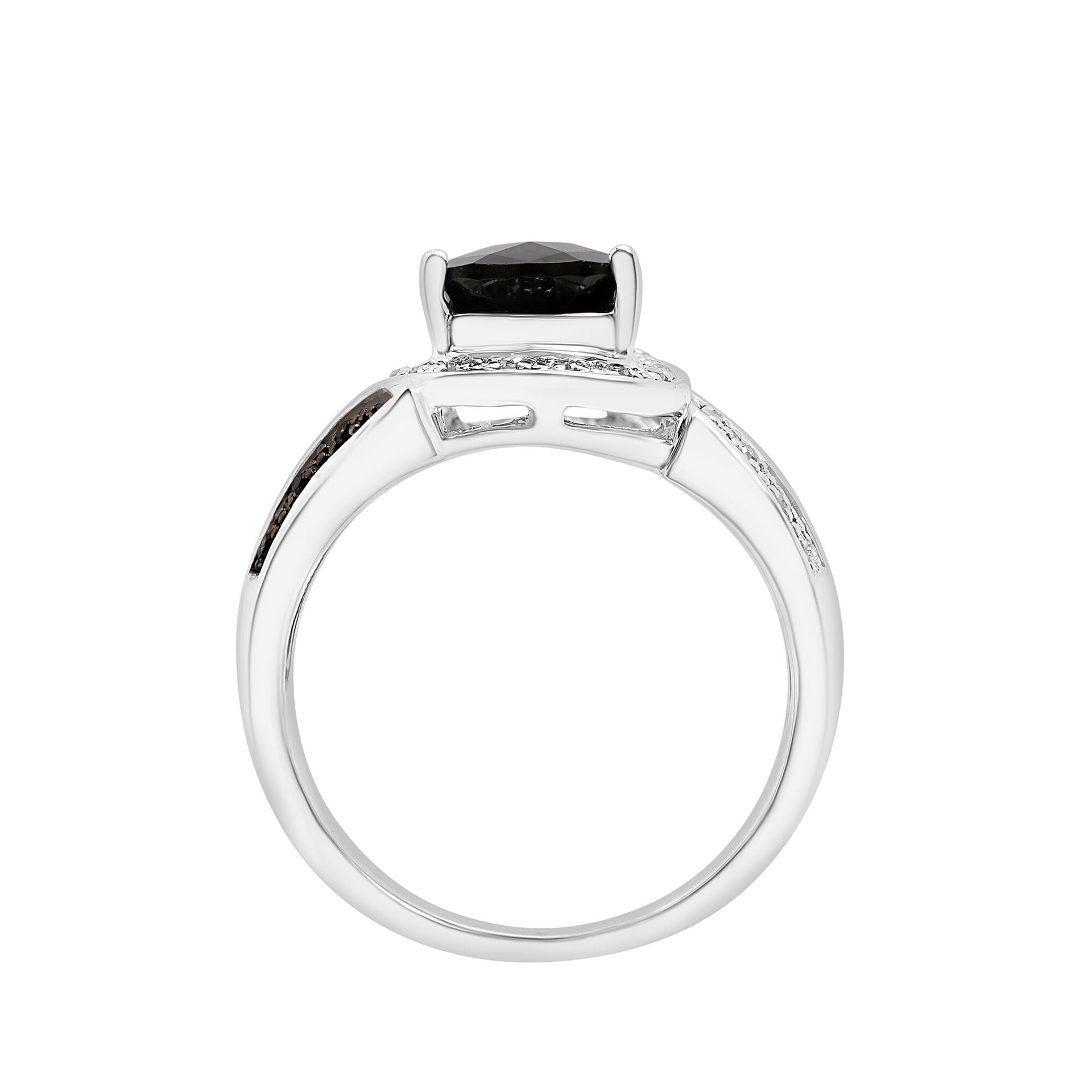 Pear-Shaped Onyx Ring with Black and White Diamonds in Sterling Silver (1/10 ct. tw.)