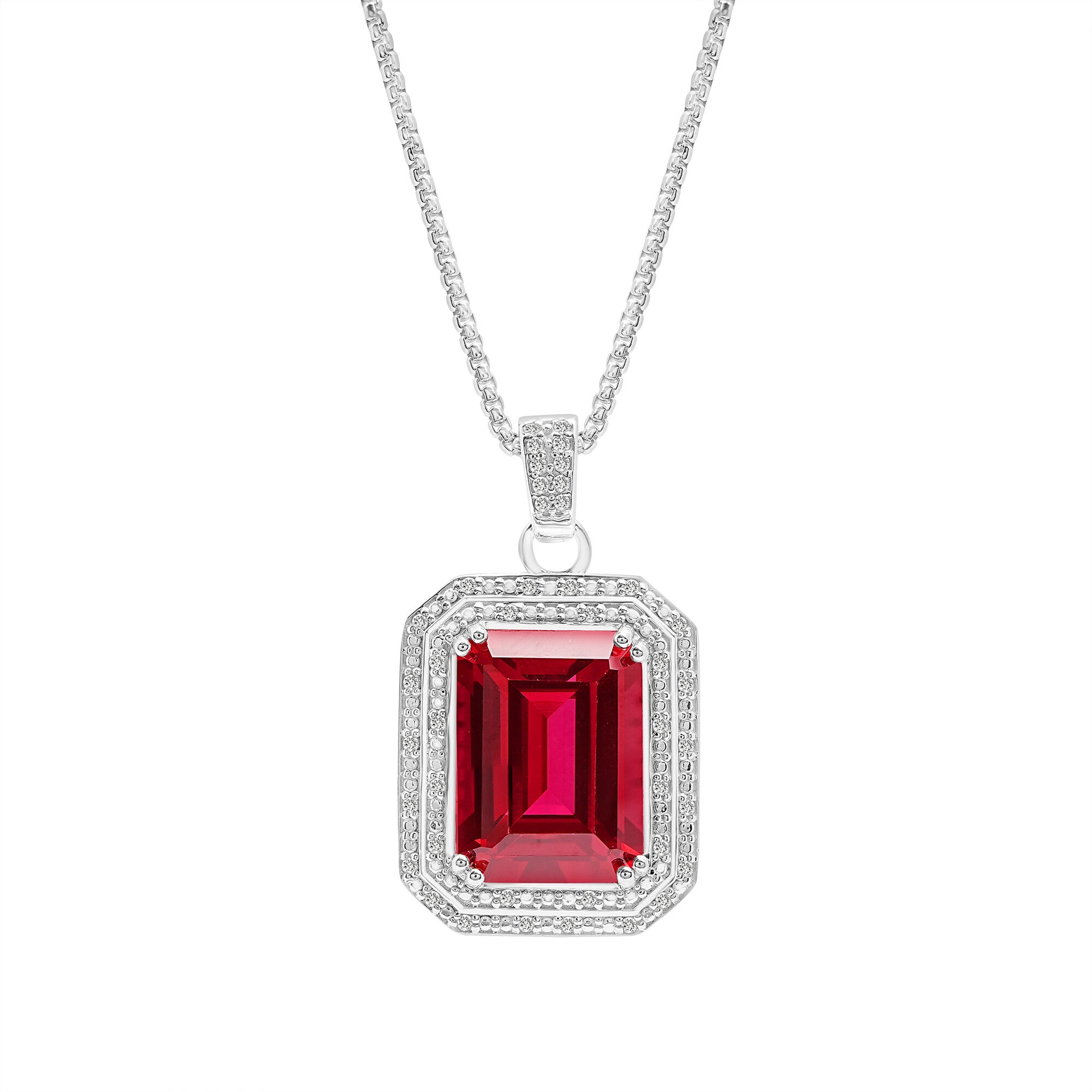 Lab-Created Ruby and Diamond Pendant in Sterling Silver (1/4 ct. tw.)