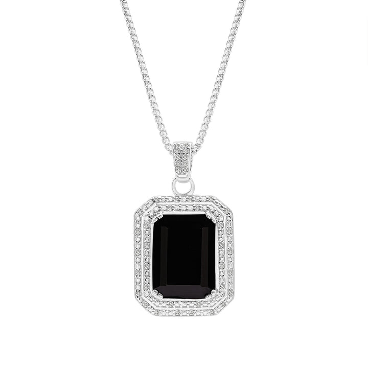 Onyx and Diamond Pendant in Sterling Silver (1/4 ct. tw.)