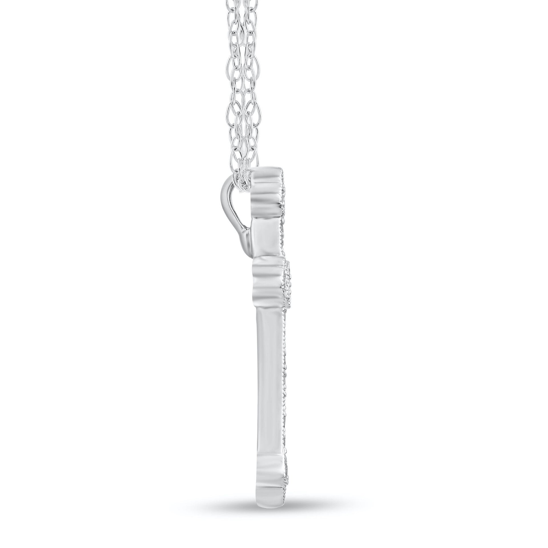 Diamond Milgrain Cross Pendant in 14K White Gold (1/4 ct. tw.)