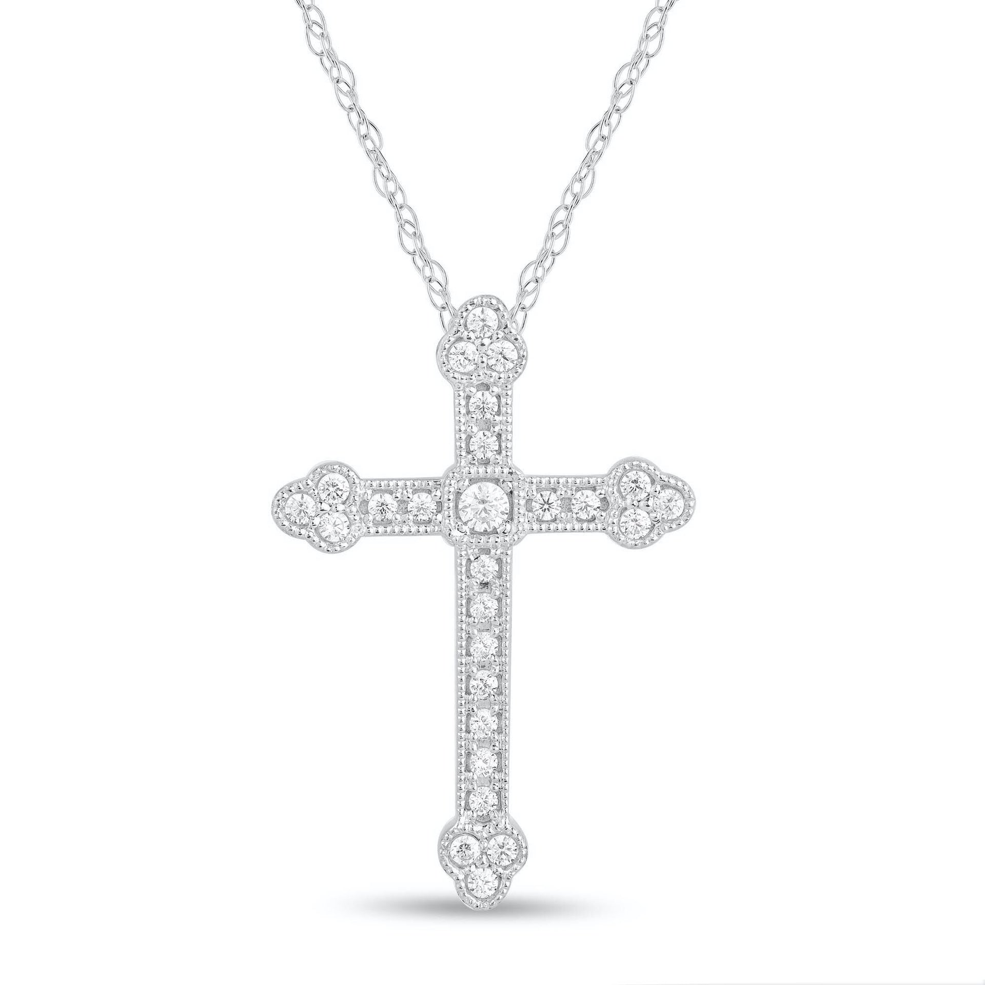 Diamond Milgrain Cross Pendant in 14K White Gold (1/4 ct. tw.)