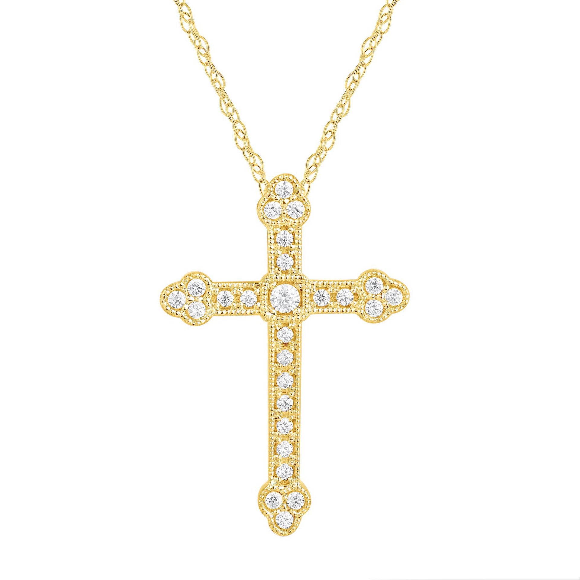 Diamond Milgrain Cross Pendant in 14K Yellow Gold (1/4 ct. tw.)