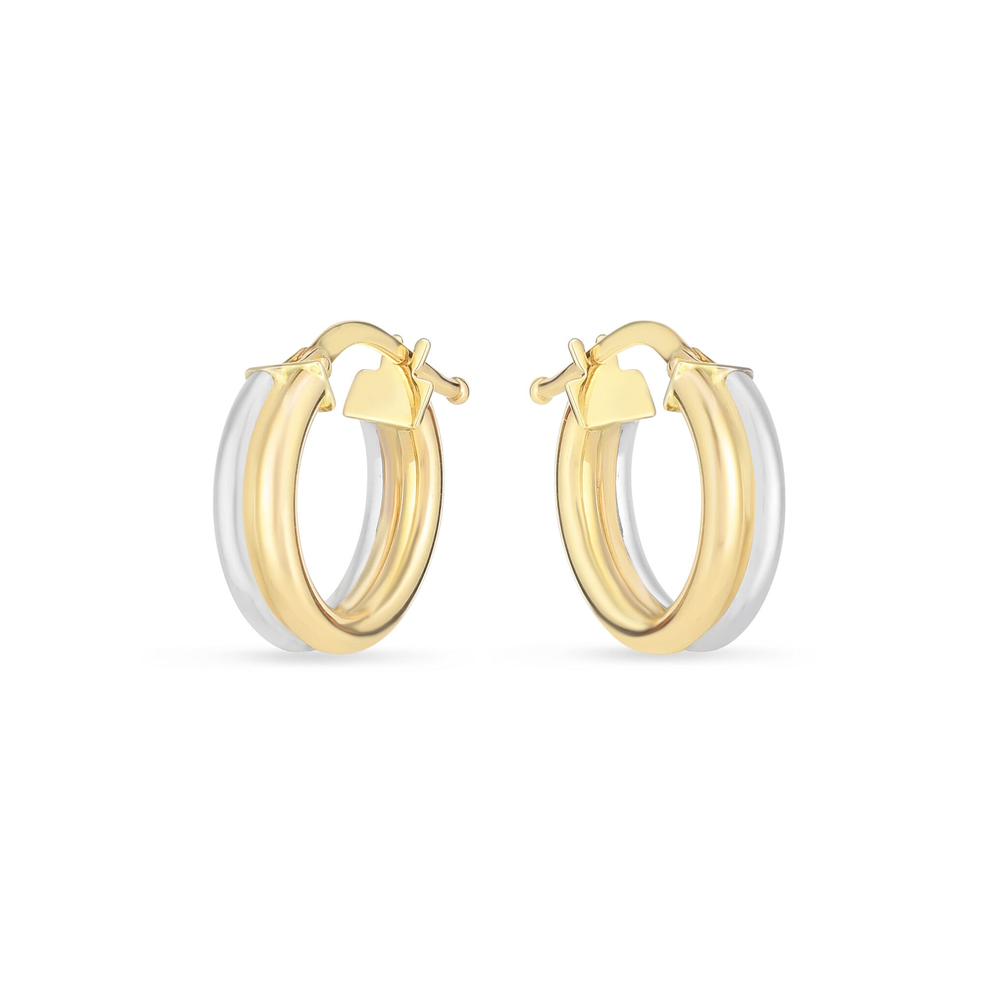 Huggie Hoop Earrings in 14K Yellow and White Gold, 15MM