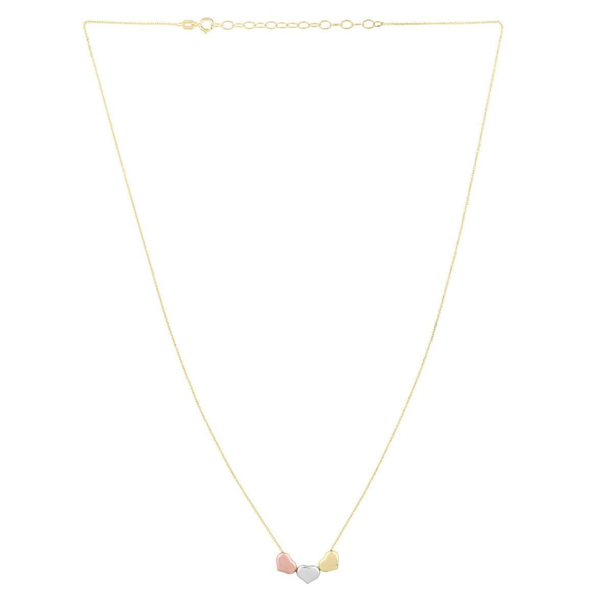 Tri-Color Heart Pendant in 14K Yellow, White and Rose Gold