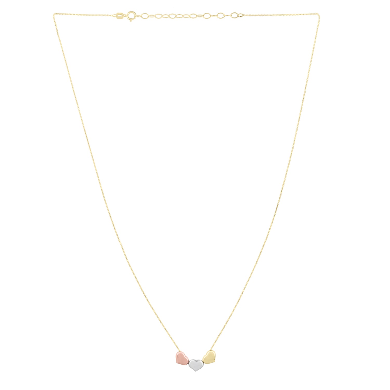 Tri-Color Heart Pendant in 14K Yellow, White and Rose Gold