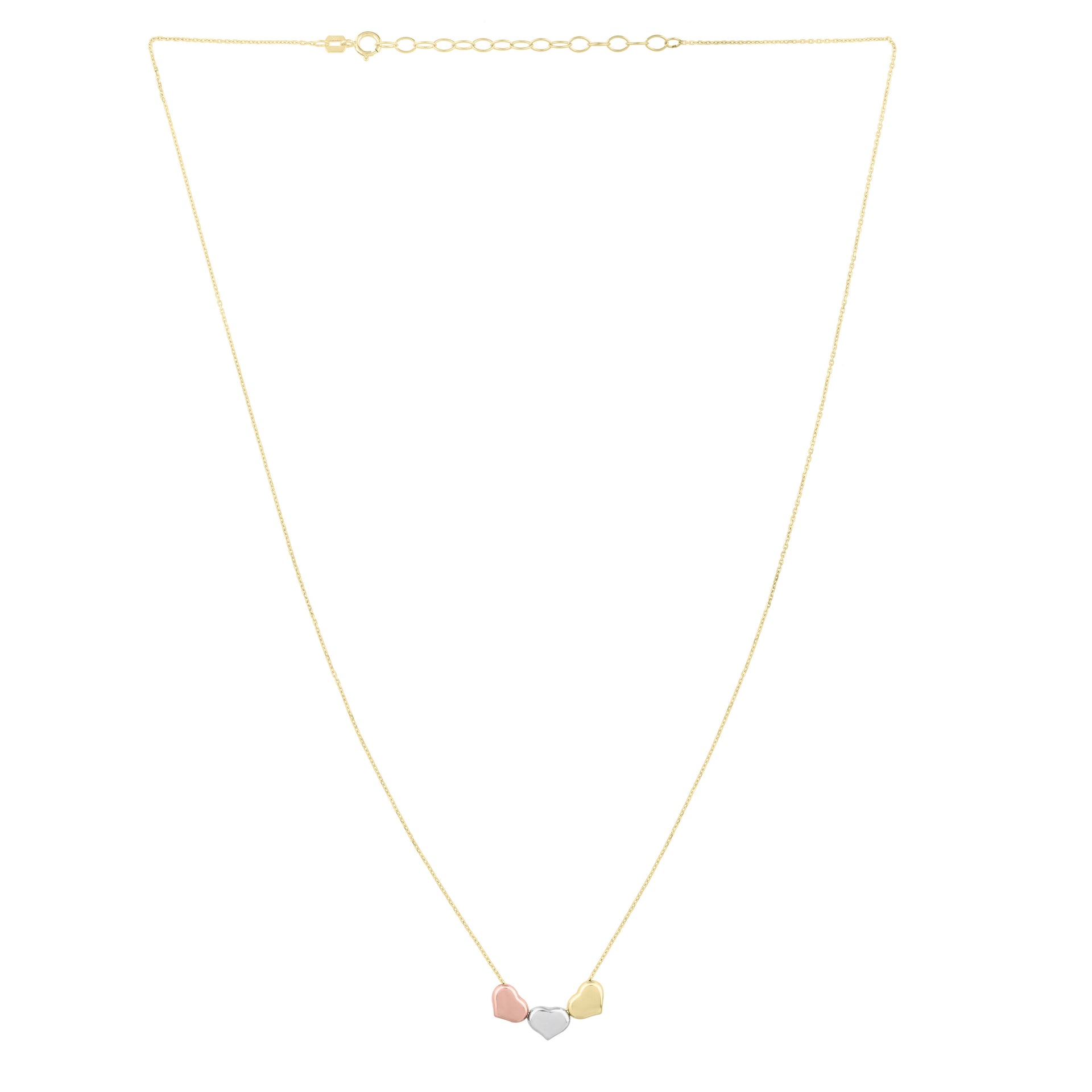 Tri-Color Heart Pendant in 14K Yellow, White and Rose Gold