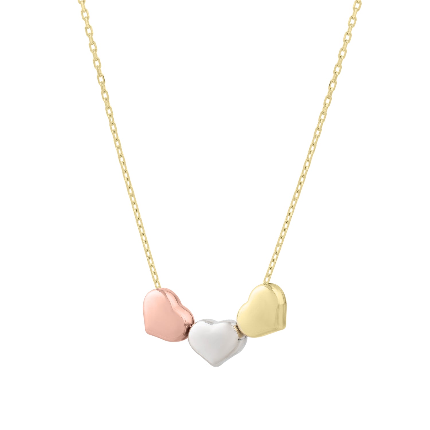 Tri-Color Heart Pendant in 14K Yellow, White and Rose Gold