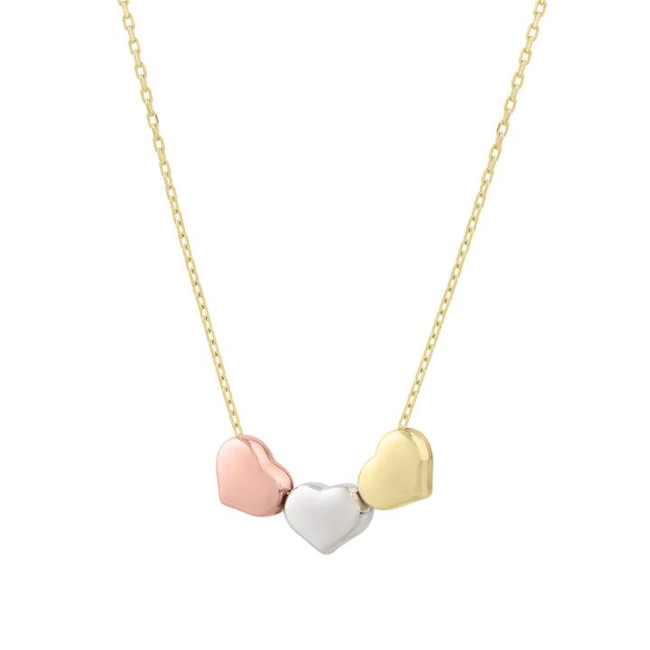 Tri-Color Heart Pendant in 14K Yellow, White and Rose Gold