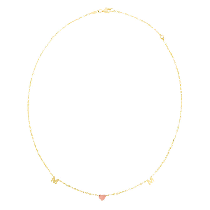 Mom Heart Necklace in 14K Yellow and Rose Gold