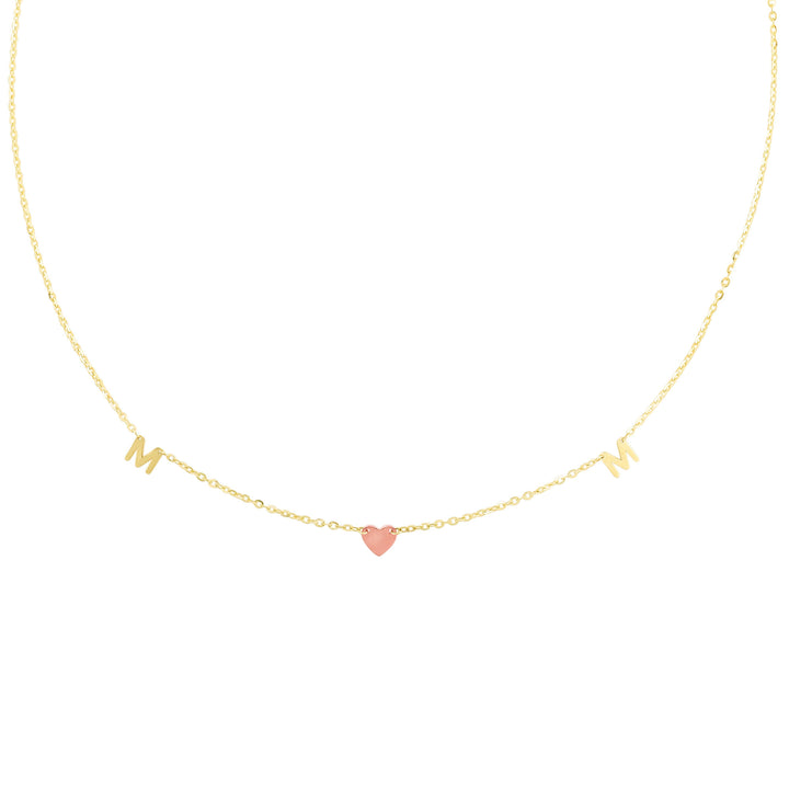 Mom Heart Necklace in 14K Yellow and Rose Gold