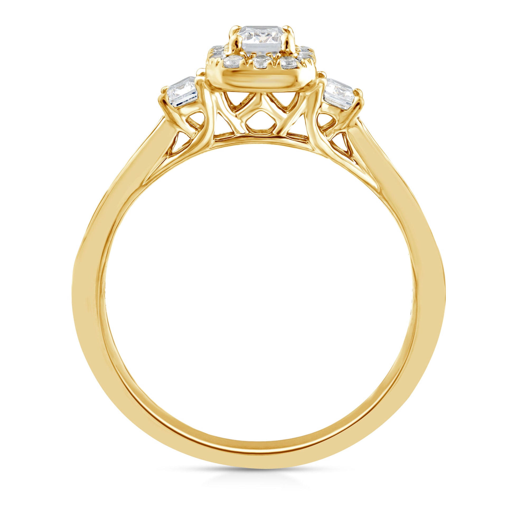 Lab Grown Diamond Emerald-Cut Three-Stone Engagement Ring in 10K Yellow Gold (7/8 ct. tw.)