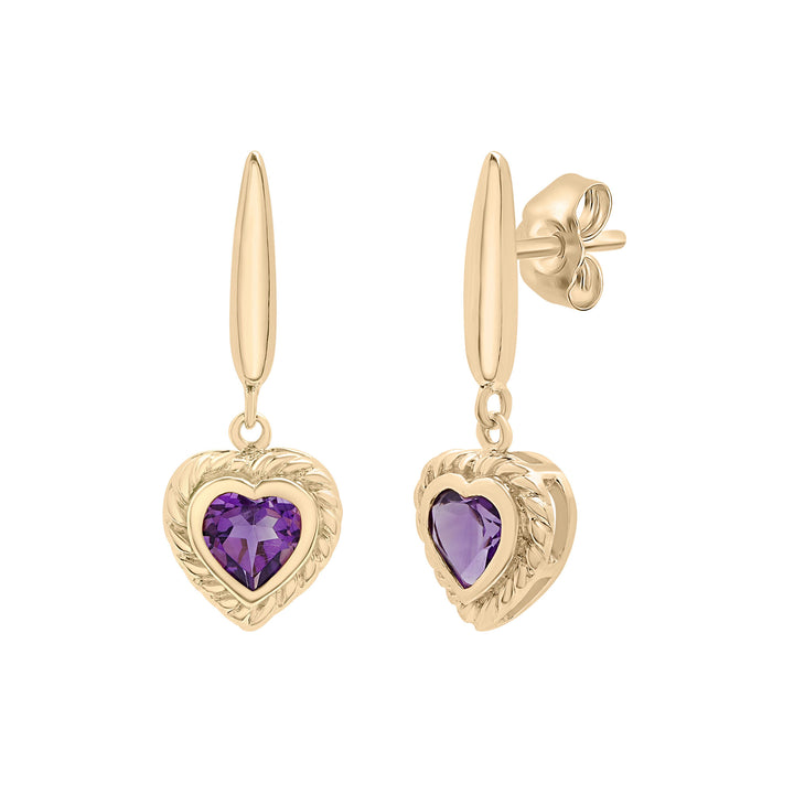 Heart-Shaped Amethyst Earrings in 10K Yellow Gold