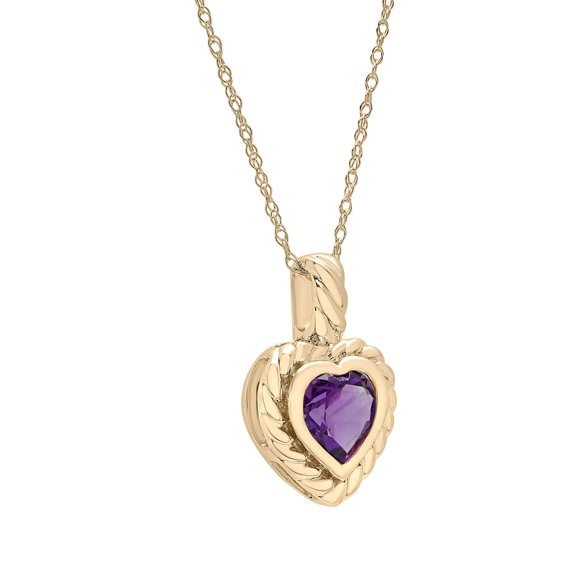 Amethyst Heart Pendant in 10K Yellow Gold
