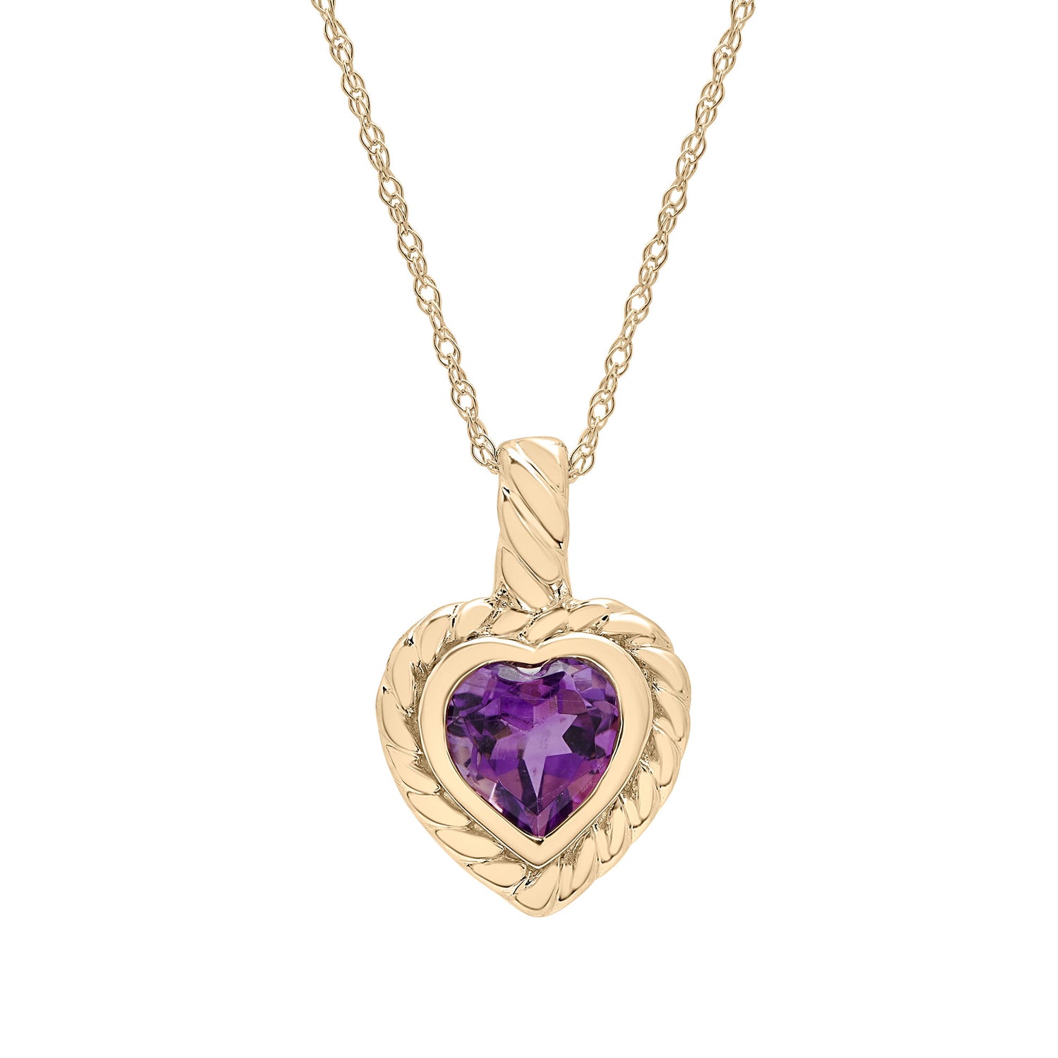 Amethyst Heart Pendant in 10K Yellow Gold