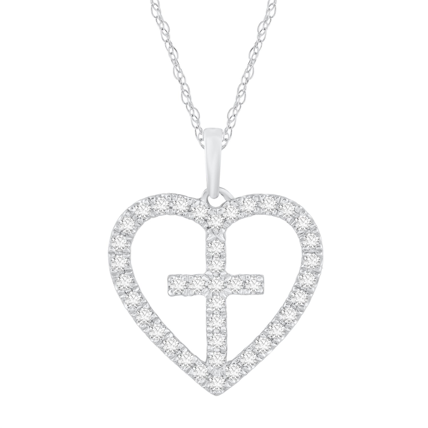 Diamond Heart Cross Pendant in 14K White Gold (1/3 ct. tw.)