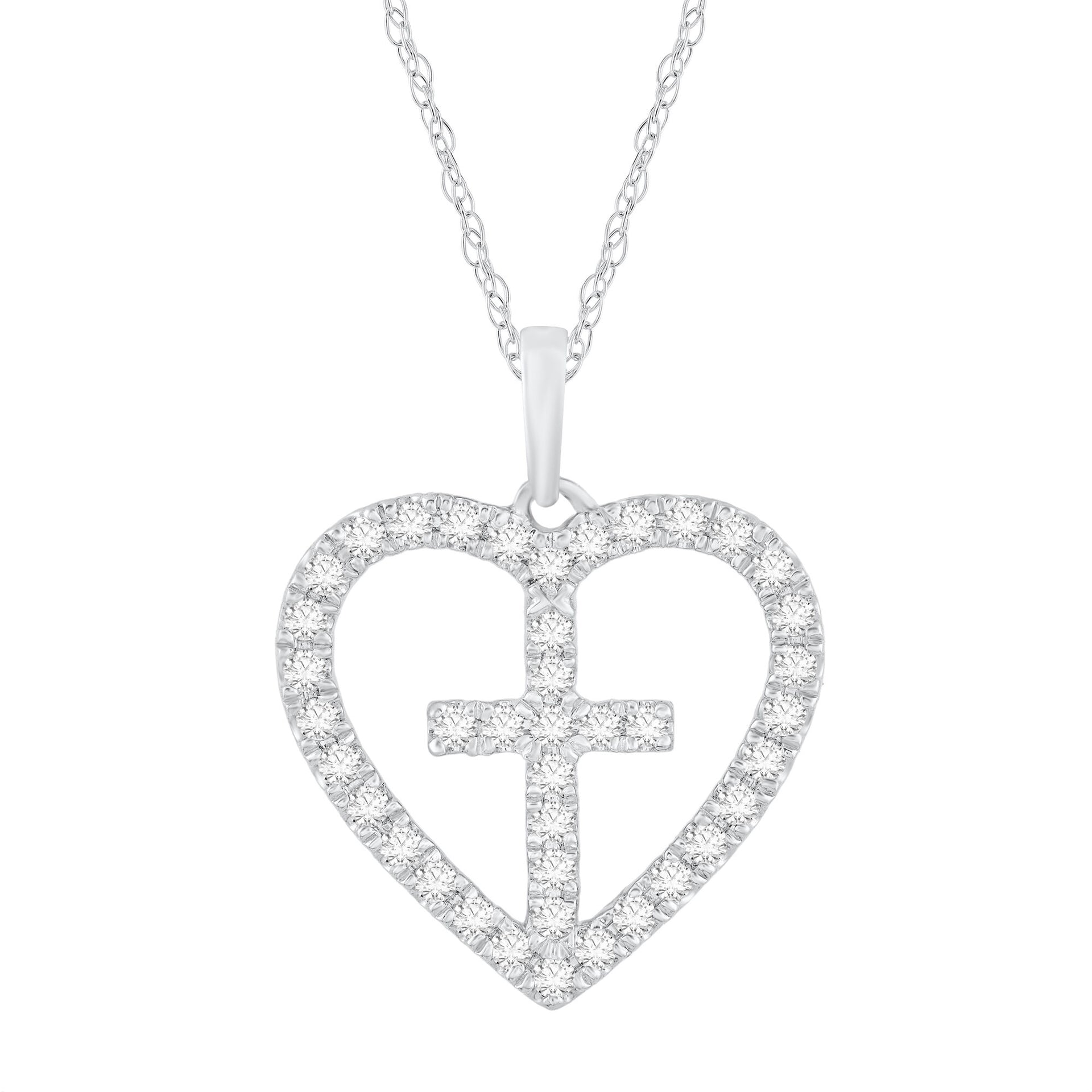 Diamond Heart Cross Pendant in 14K White Gold (1/3 ct. tw.)