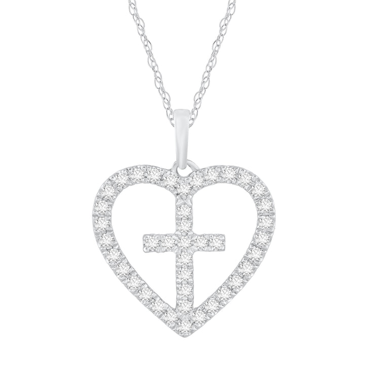Diamond Heart Cross Pendant in 14K White Gold (1/3 ct. tw.)