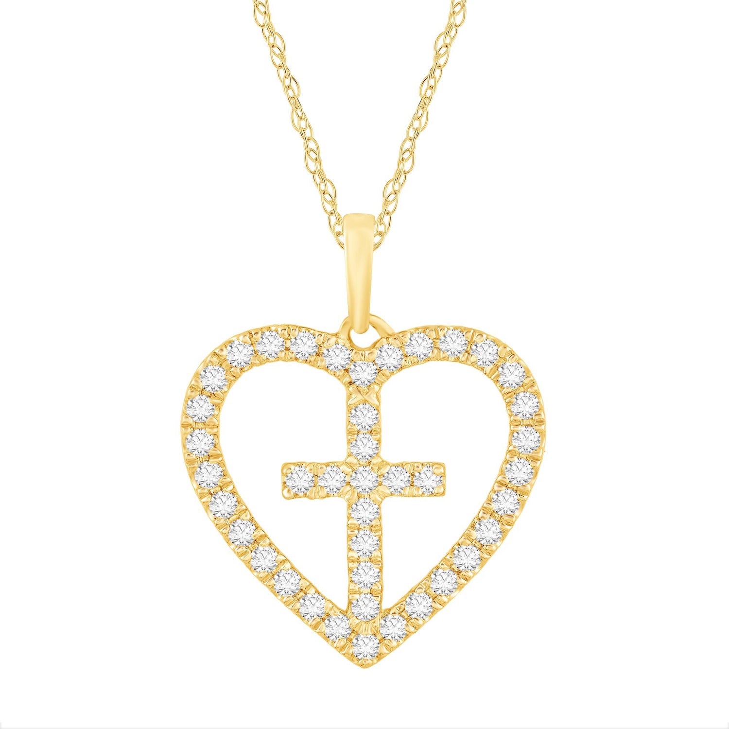 Diamond Heart Cross Pendant in 14K Yellow Gold (1/3 ct. tw.)