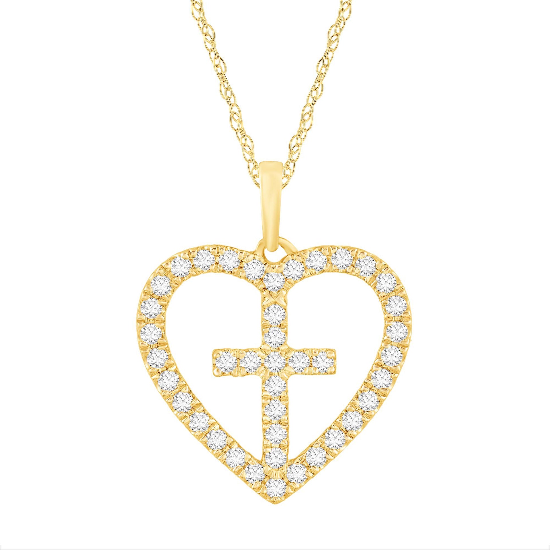 Diamond Heart Cross Pendant in 14K Yellow Gold (1/3 ct. tw.)