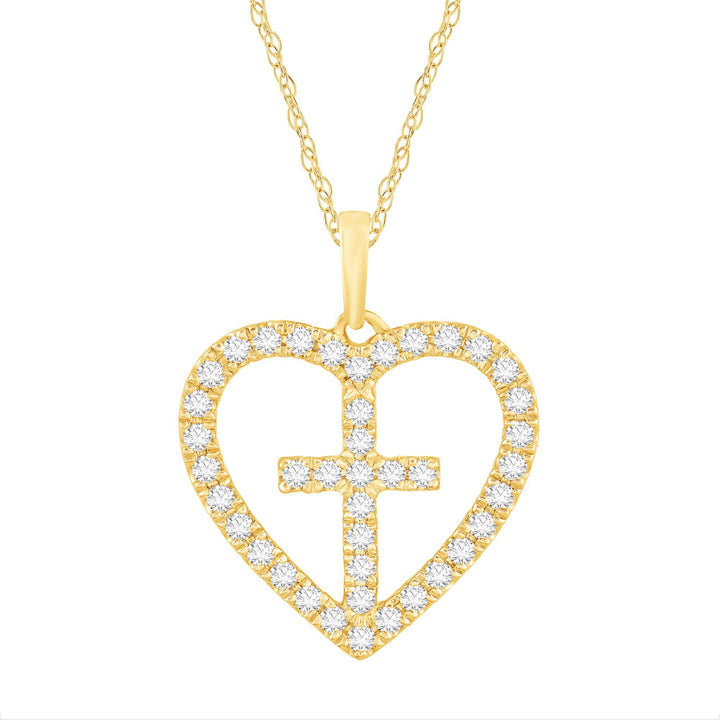 Diamond Heart Cross Pendant in 14K Yellow Gold (1/3 ct. tw.)