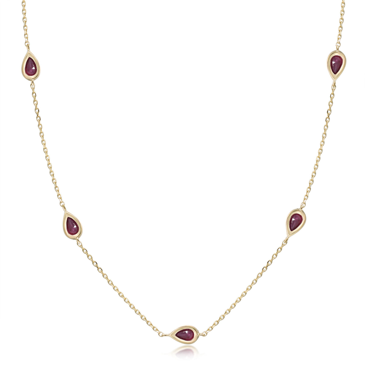 Pear-Shaped Ruby Station Necklace in 14K Yellow Gold