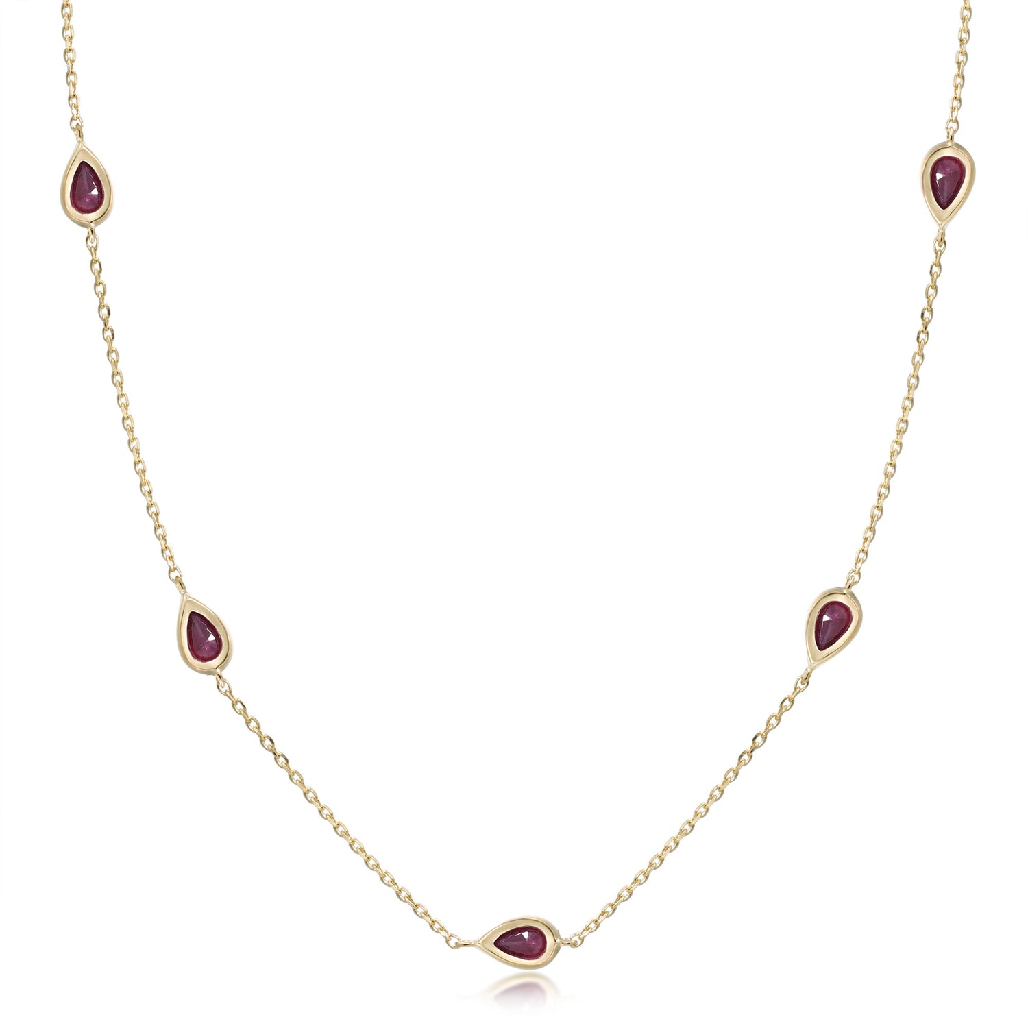 Pear-Shaped Ruby Station Necklace in 14K Yellow Gold