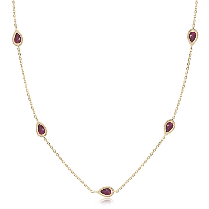 Pear-Shaped Ruby Station Necklace in 14K Yellow Gold