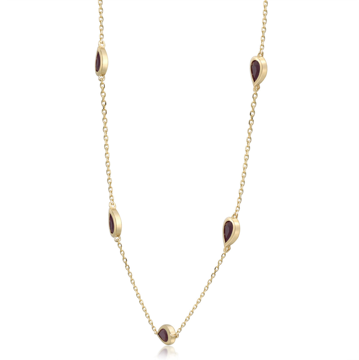Pear-Shaped Ruby Station Necklace in 14K Yellow Gold