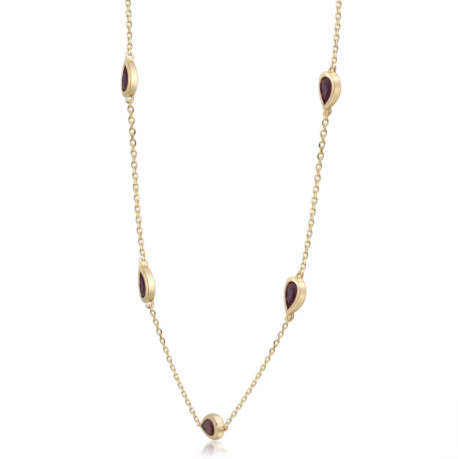 Pear-Shaped Ruby Station Necklace in 14K Yellow Gold