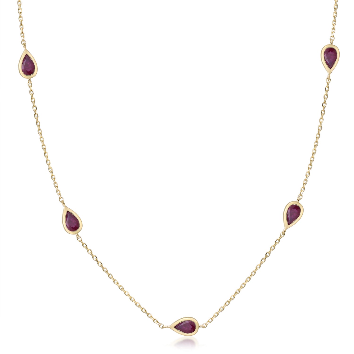 Pear-Shaped Ruby Station Necklace in 14K Yellow Gold