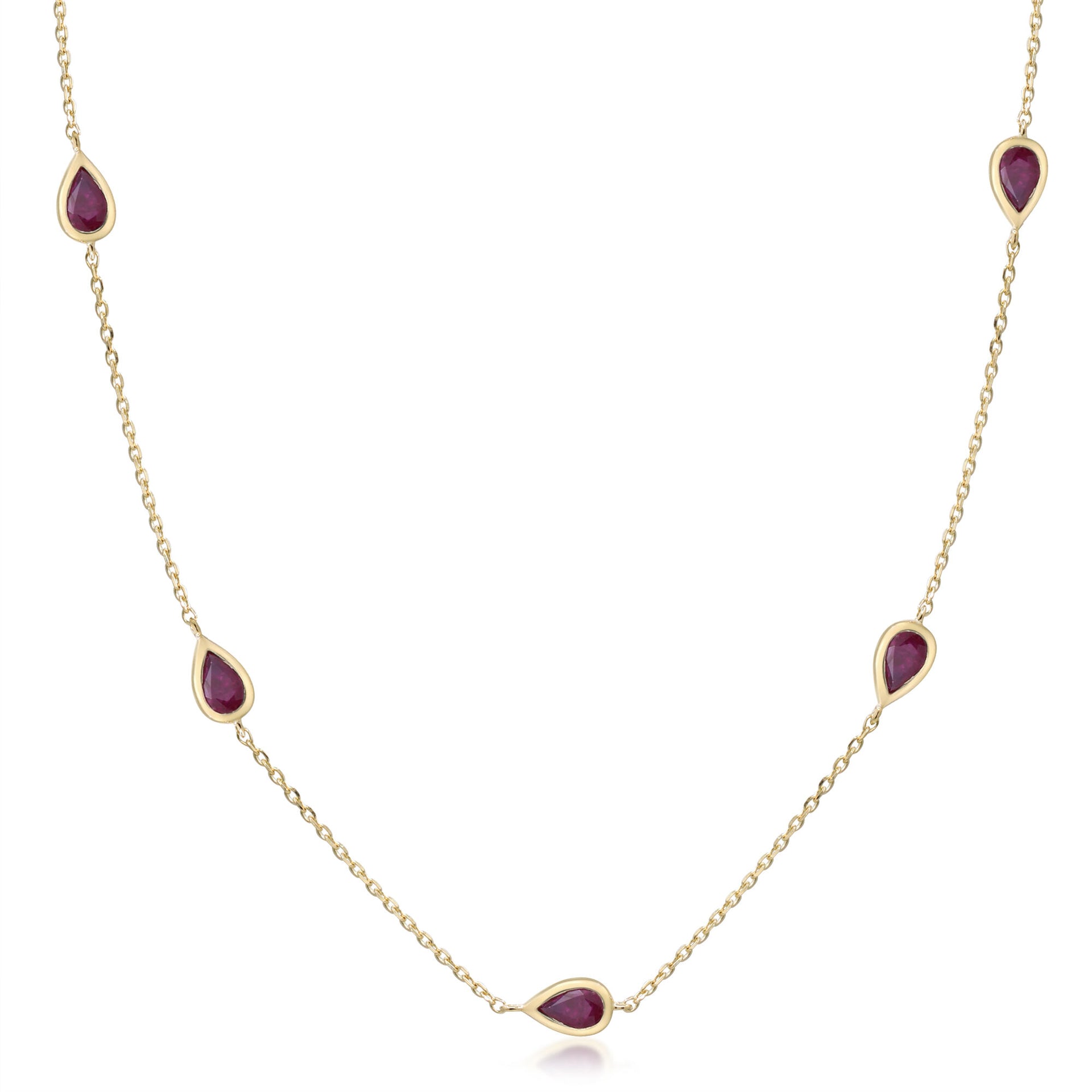 Pear-Shaped Ruby Station Necklace in 14K Yellow Gold