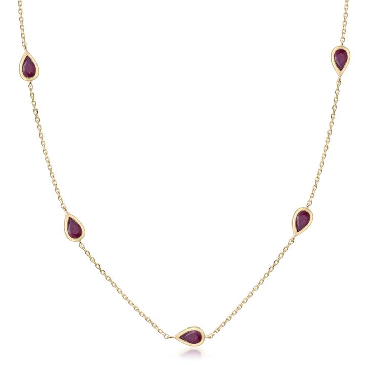 Pear-Shaped Ruby Station Necklace in 14K Yellow Gold