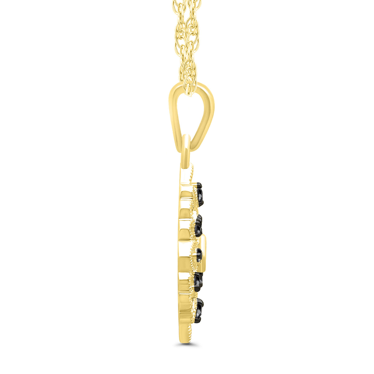 Vintage-Style Milgrain Black Diamond Pendant in 10K Yellow Gold (1/8 ct. tw.)