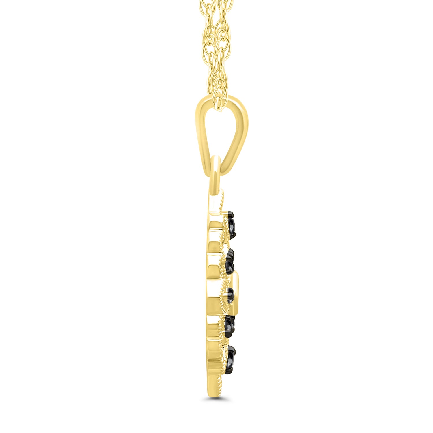 Vintage-Style Milgrain Black Diamond Pendant in 10K Yellow Gold (1/8 ct. tw.)