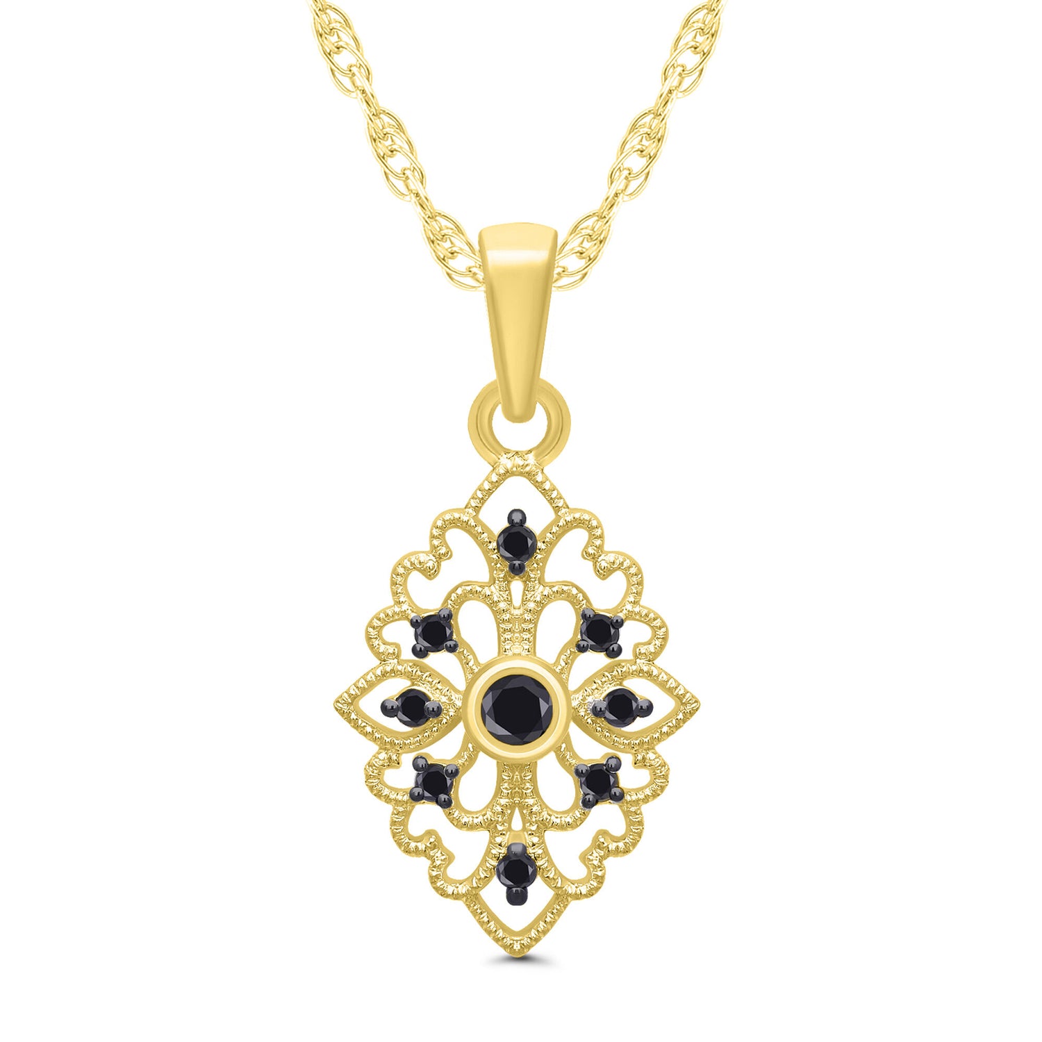 Vintage-Style Milgrain Black Diamond Pendant in 10K Yellow Gold (1/8 ct. tw.)