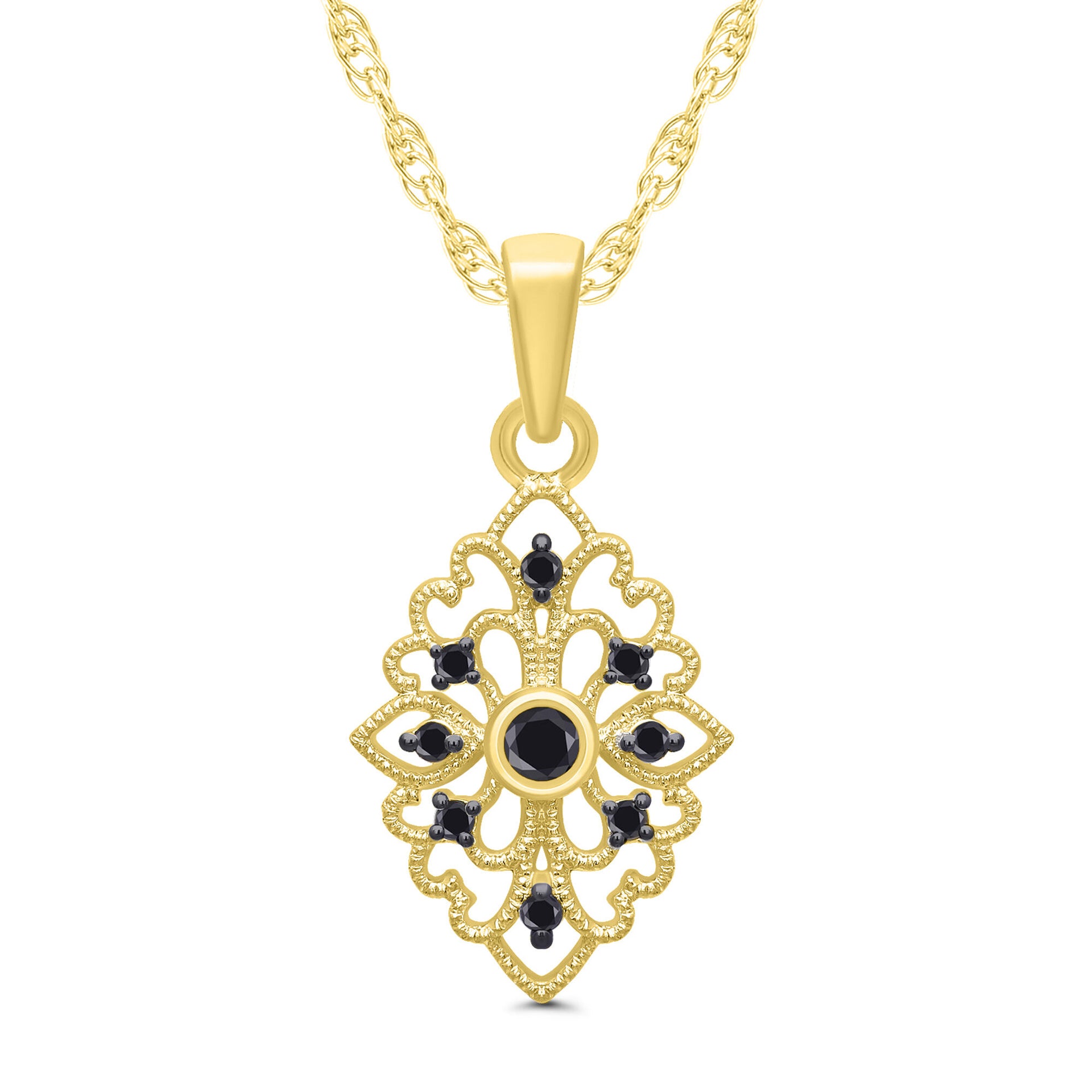 Vintage-Style Milgrain Black Diamond Pendant in 10K Yellow Gold (1/8 ct. tw.)