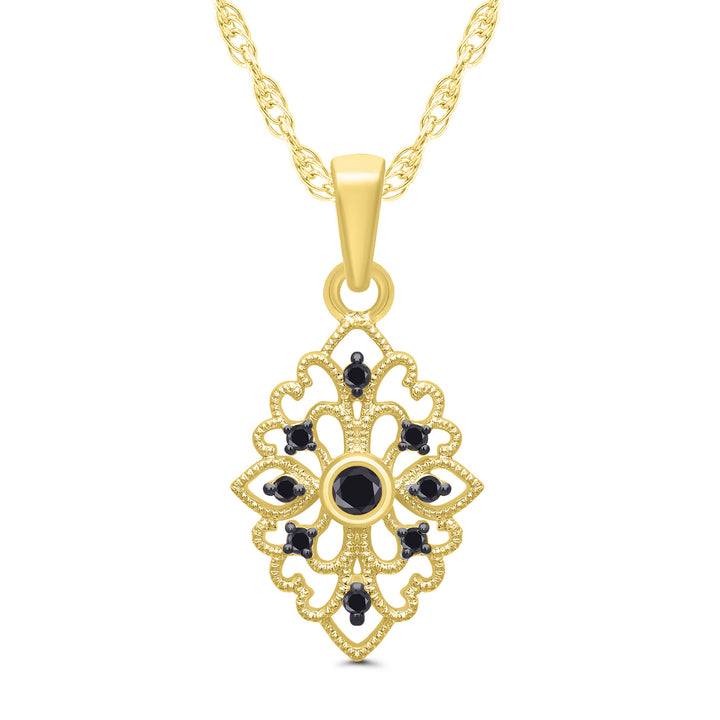 Vintage-Style Milgrain Black Diamond Pendant in 10K Yellow Gold (1/8 ct. tw.)