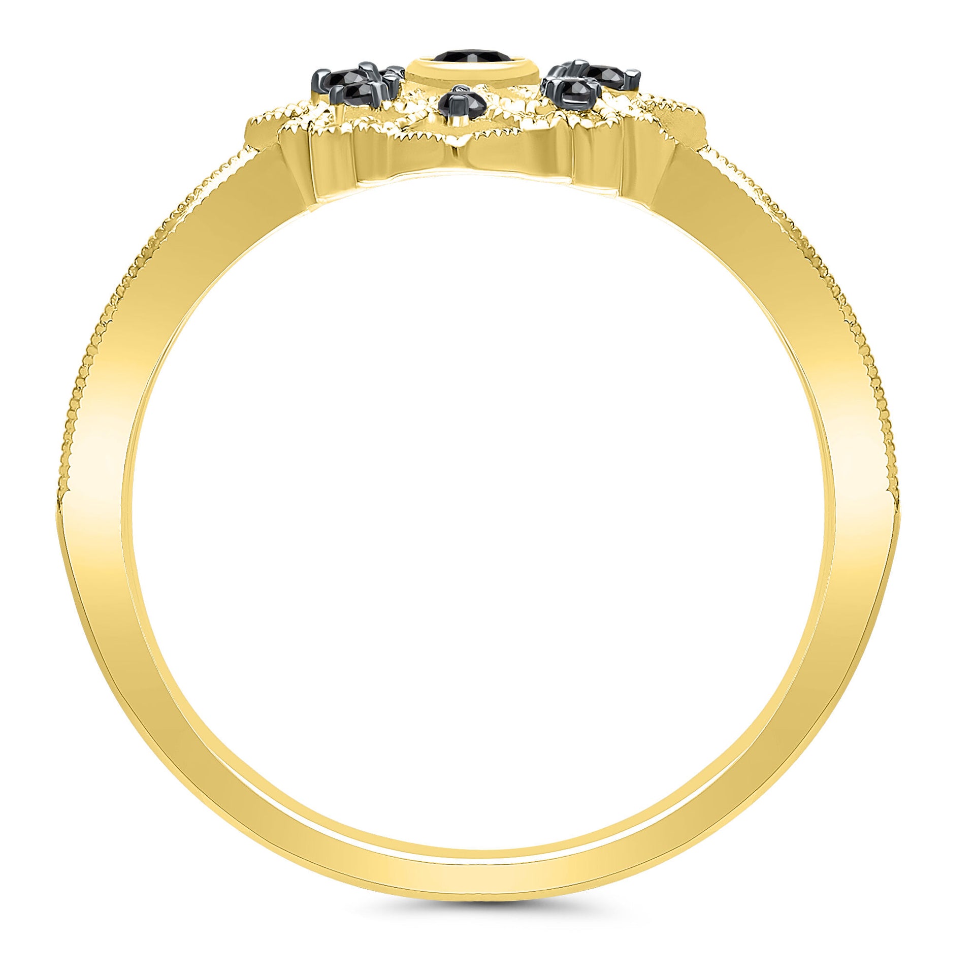 Vintage-Style Milgrain Black Diamond Ring in 10K Yellow Gold (1/8 ct. tw.)