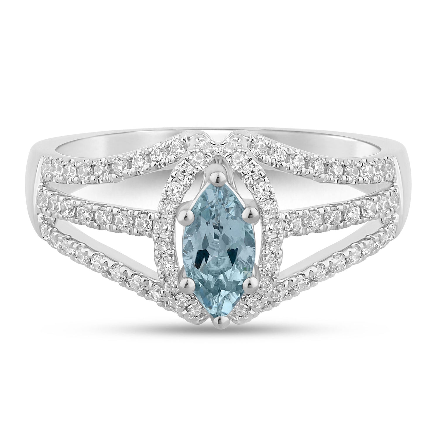 Aquamarine and Diamond Ring in 14K White Gold (1/3 ct. tw.)