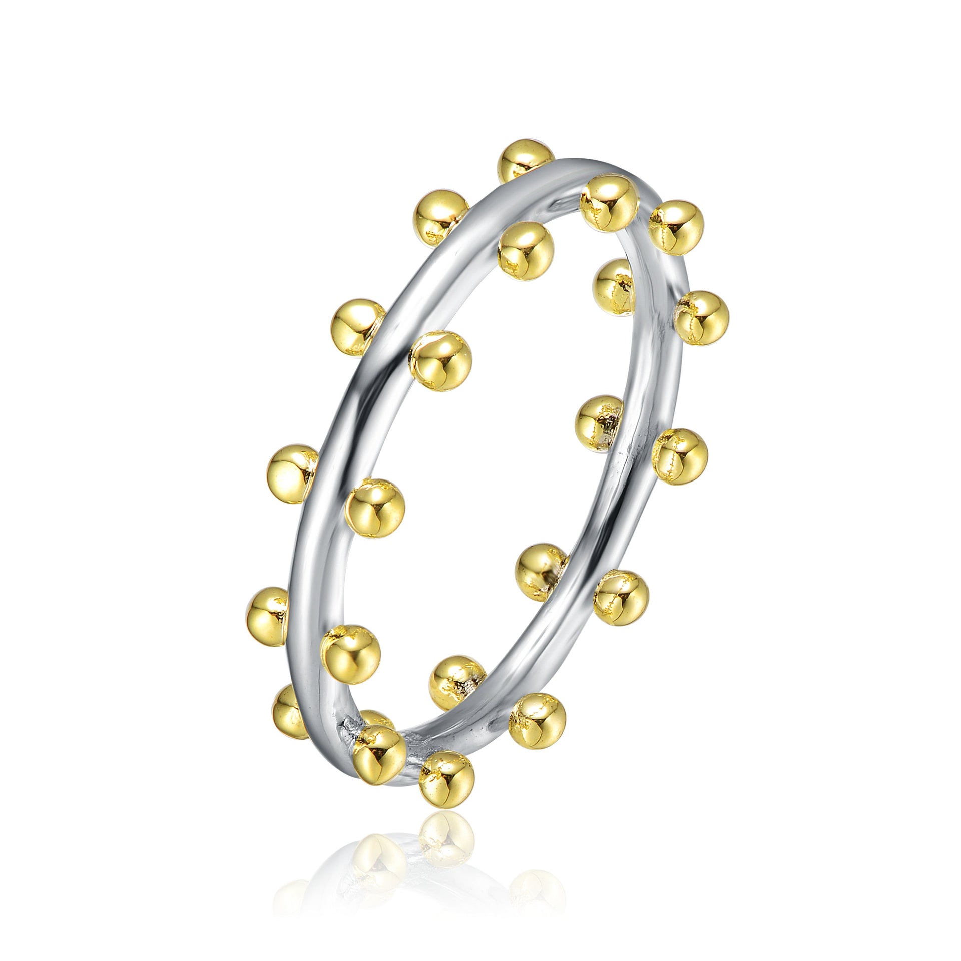Rhodium And 14k Gold Plated Bead Band Ring